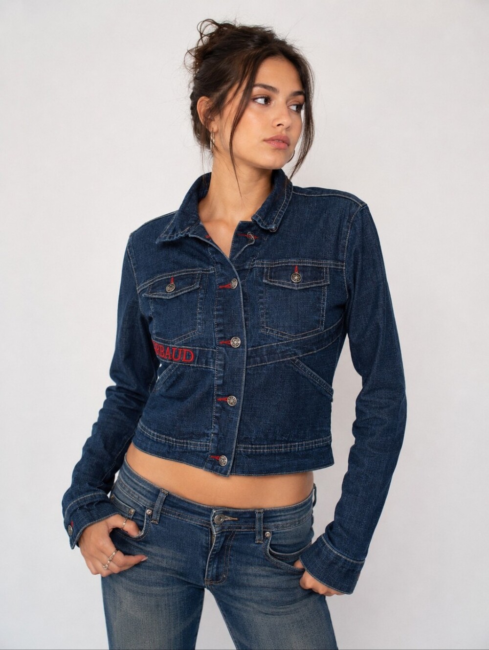 Marithé François Girbaud Embroidered Logo Denim Jacket Y2K Medium Wash Size M